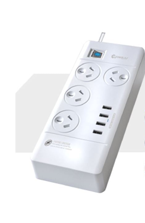 Sansai 4 Outlets 4 USB Outlets Surge Protected Powerboard Master On/Off switch 1M lead Right an...