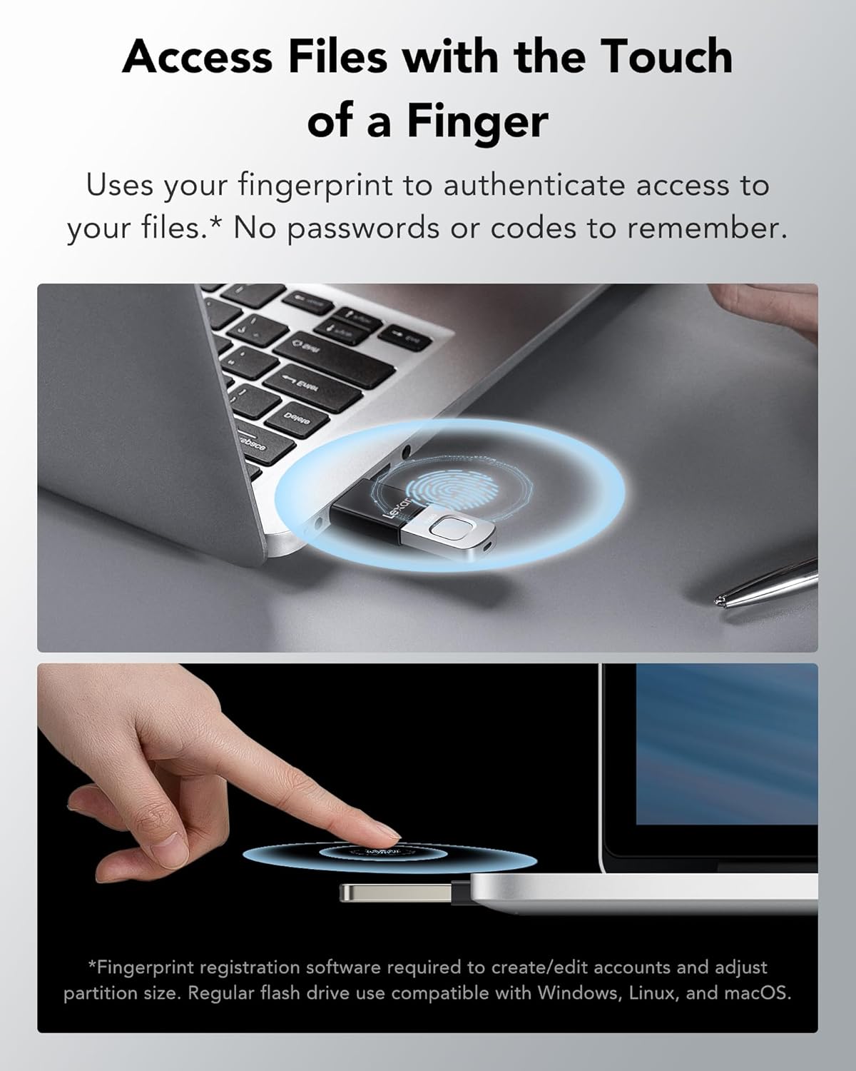 Lexar F35 PRO 128GB JumpDrive Fingerprint USB 3.2 Gen 1, up to 400MB/s read, 300MB/s write trans... - Image 3