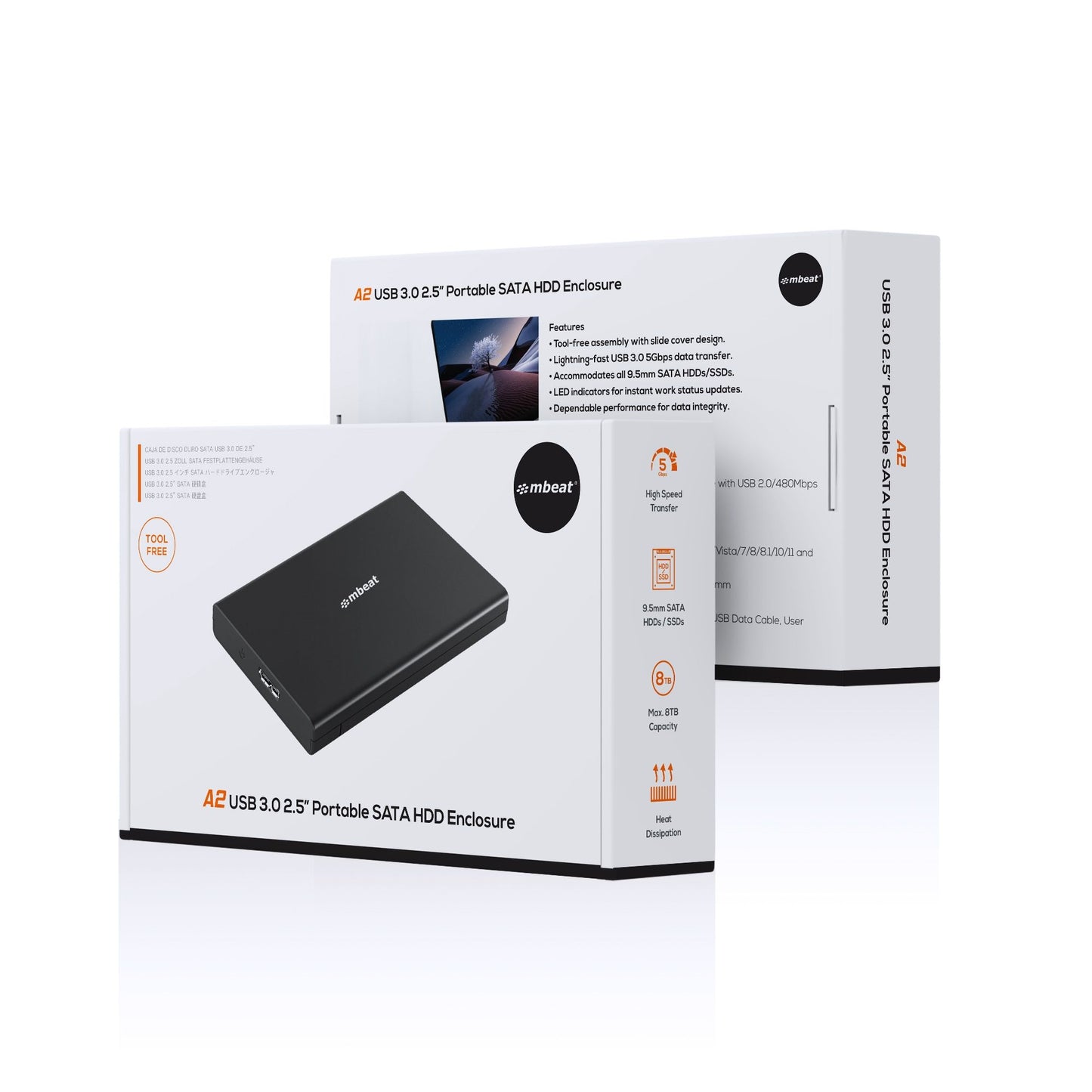 mbeat® A2 Slim Tool-Free USB 3.0 2.5' SATA HDD Enclosure - Black USB Port: USB 3.0 Product Weight... - Image 4