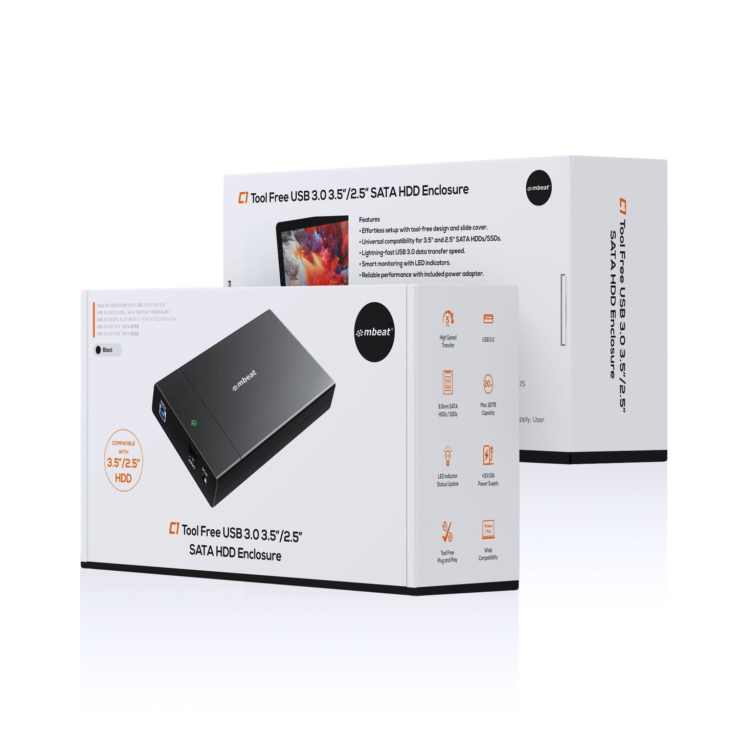 mbeat® C1 Tool-Free USB 3.0 3.5' 2.5' SATA HDD Enclosure - Black Data Speed: Maximum up to 5Gbp... - Image 4