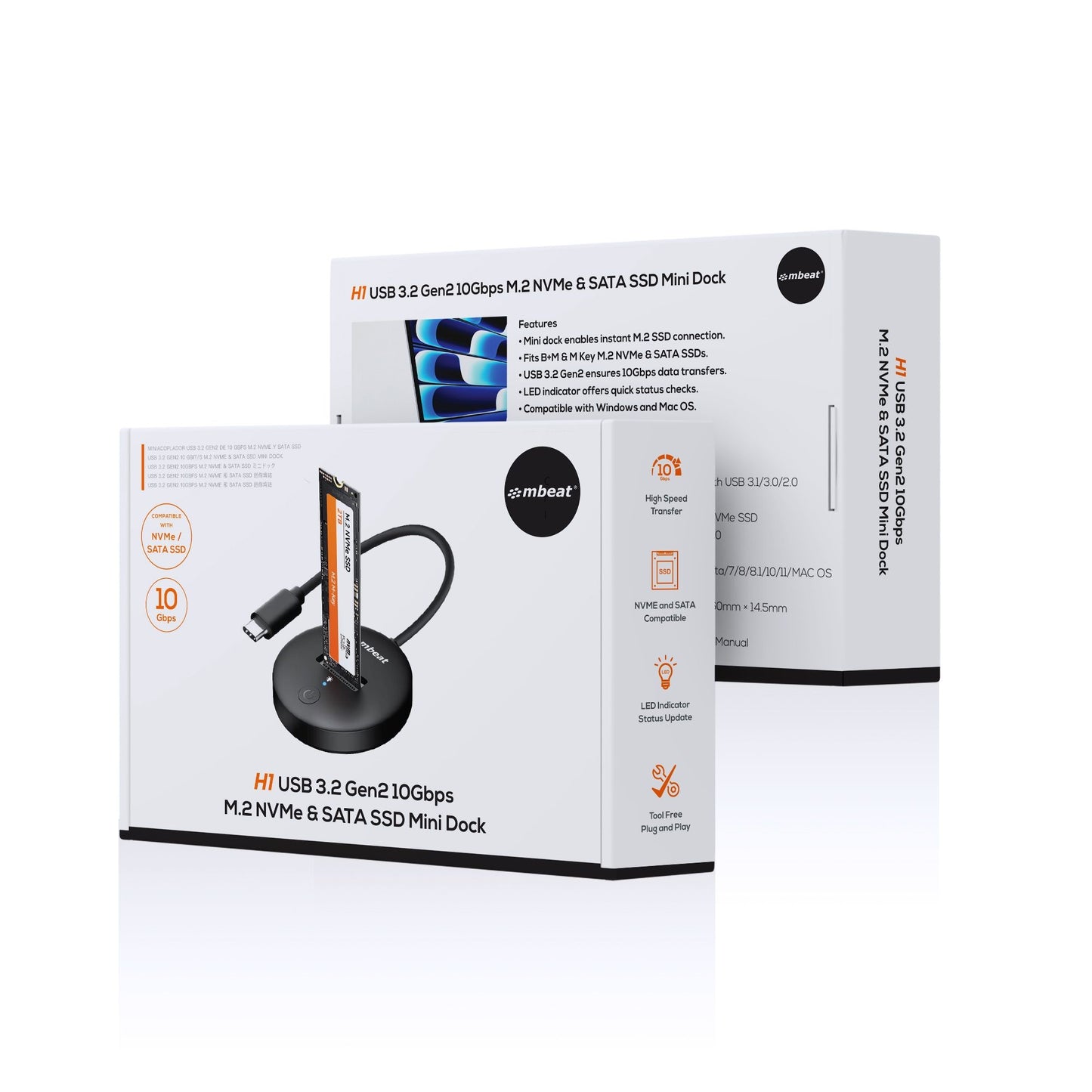 mbeat® H1 USB 3.2 Gen2 10Gbps M.2 NVMe SATA SSD Mini Dock (Black) Data Speed: Maximum up to 10Gbps Product Weight (with Cable): 37.8g