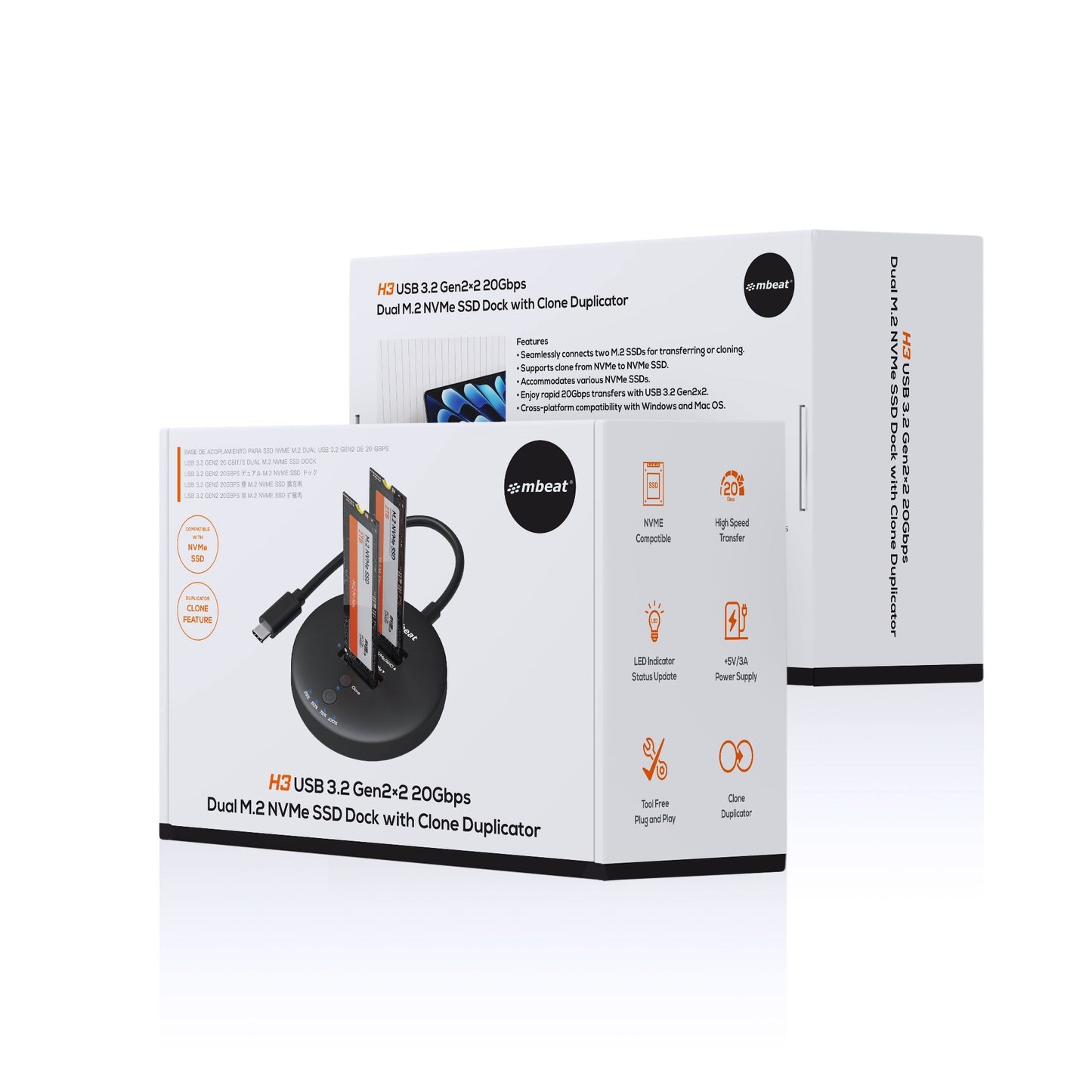 mbeat® H3 USB 3.2 Gen2x2 20Gbps Dual M.2 NVMe SSD Dock with Clone Duplicator (Black) Clone Speed:... - Image 4