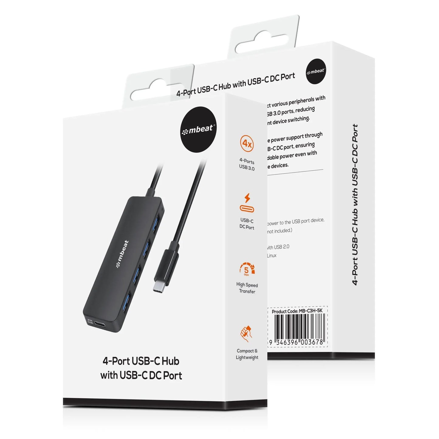 mbeat® 4-Port USB-C Hub with USB-C DC Port Compact and Portable Design Flexible Device Connecti... - Image 4