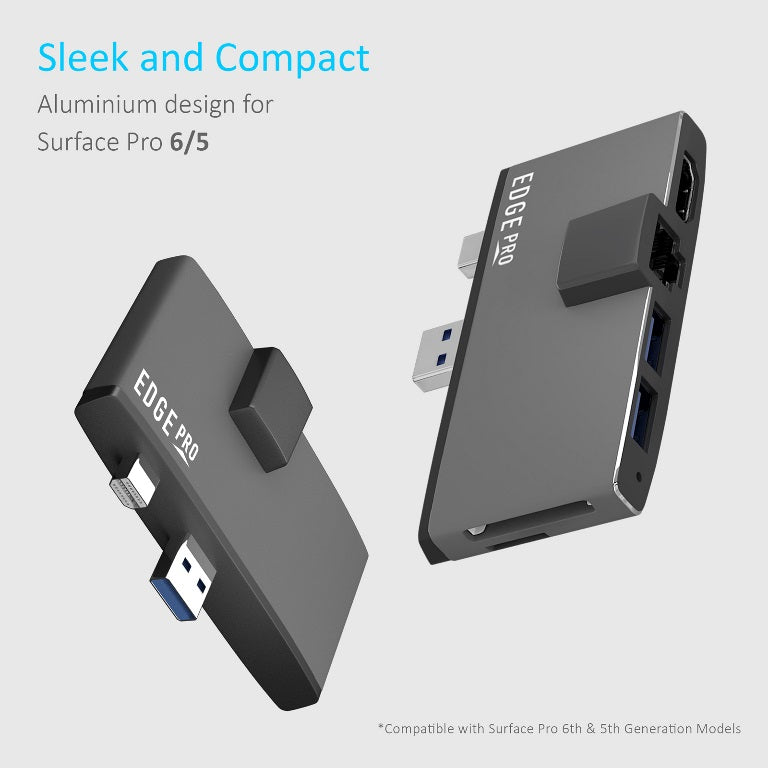 mbeat® Edge Pro Multifunction USB- C Hub for Microsoft Surface Pro 5/6 Metal Grey (HDMI, LAN, USB 3.0 Hub, Card Reader)