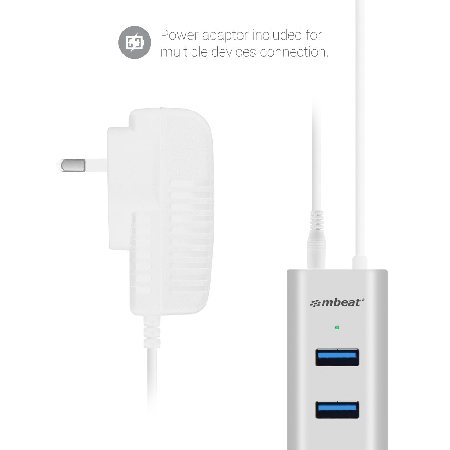 mbeat® 7-Port USB 3.0 Powered Hub - USB 2.0/1.1/Aluminium Slim Design Hub with Fast Data Speeds (5Gbps) Power Delivery for PC and MAC devices Weight: