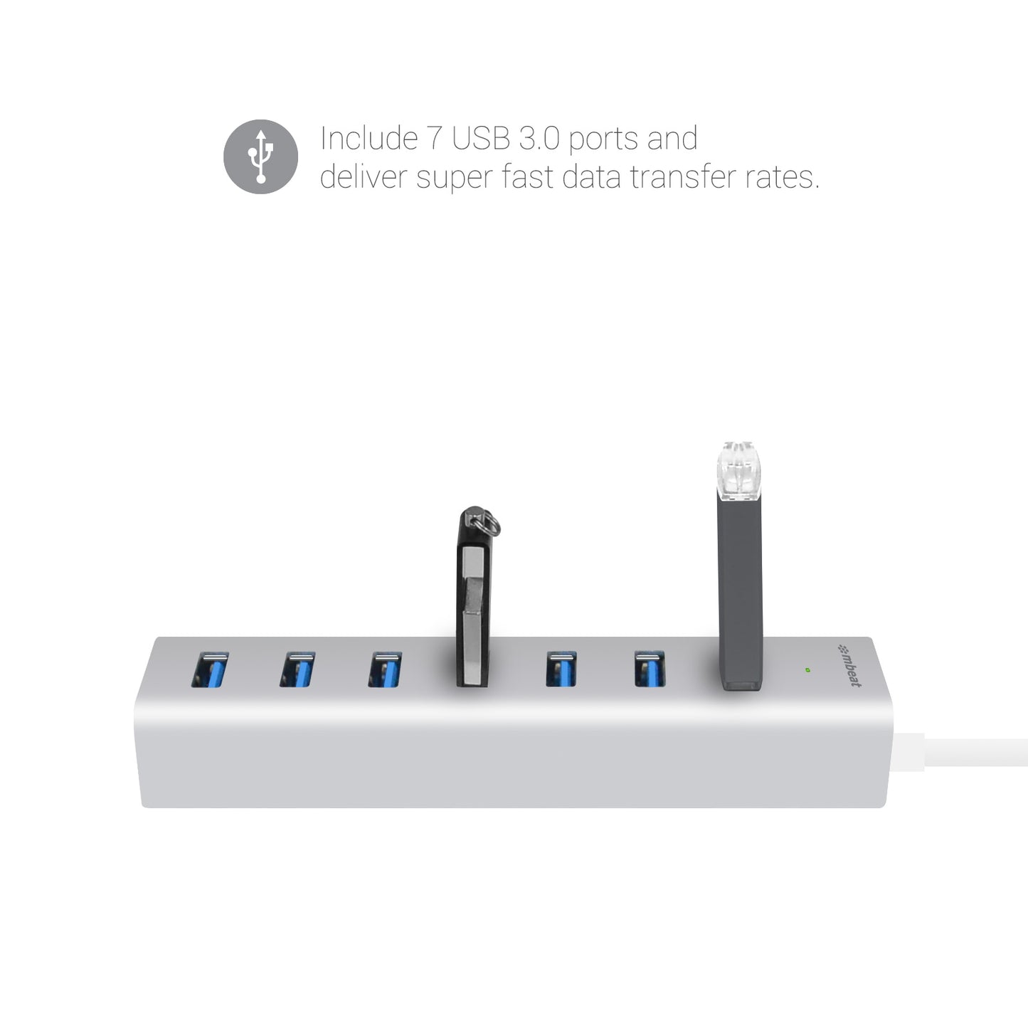 mbeat® 7-Port USB 3.0 Powered Hub - USB 2.0/1.1/Aluminium Slim Design Hub with Fast Data Speeds (5Gbps) Power Delivery for PC and MAC devices Weight: