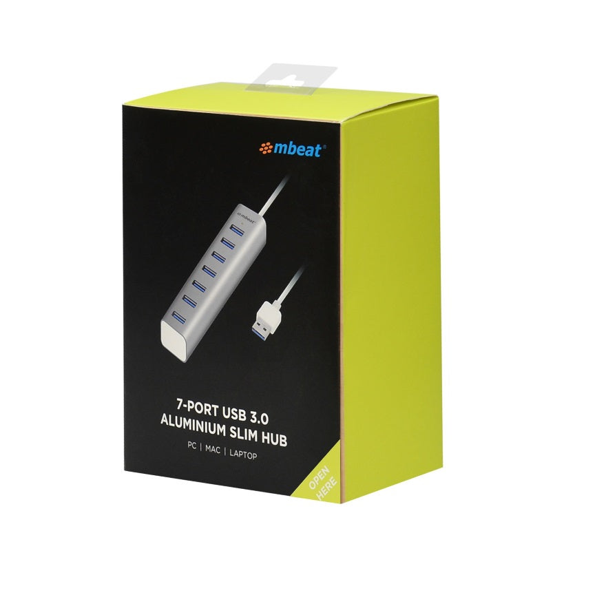 mbeat® 7-Port USB 3.0 Powered Hub - USB 2.0/1.1/Aluminium Slim Design Hub with Fast Data Speeds (5Gbps) Power Delivery for PC and MAC devices Weight: