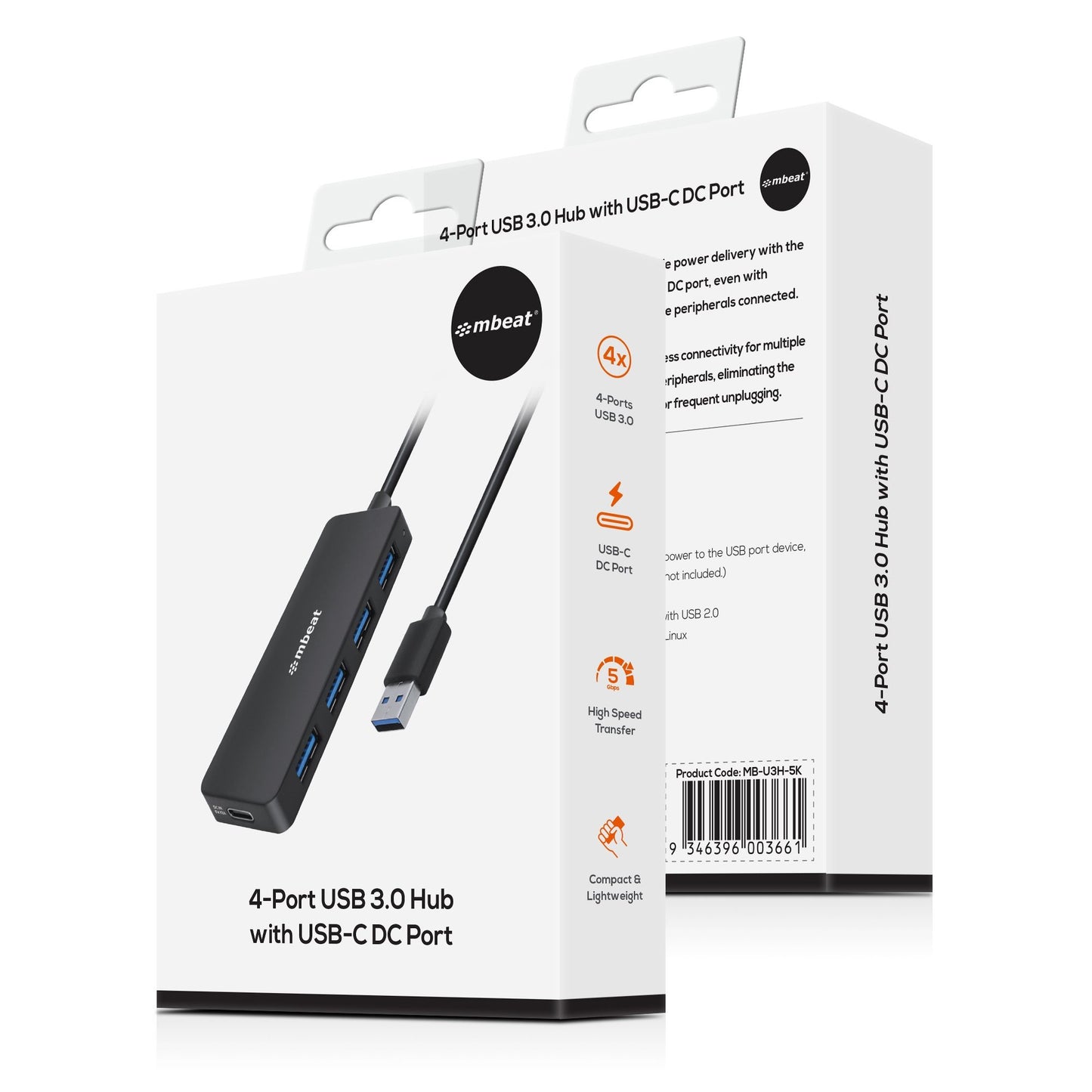 mbeat® 4-Port USB 3.0 Hub with USB-C DC Port Compact and Portable Design Expandable Connectivit... - Image 4