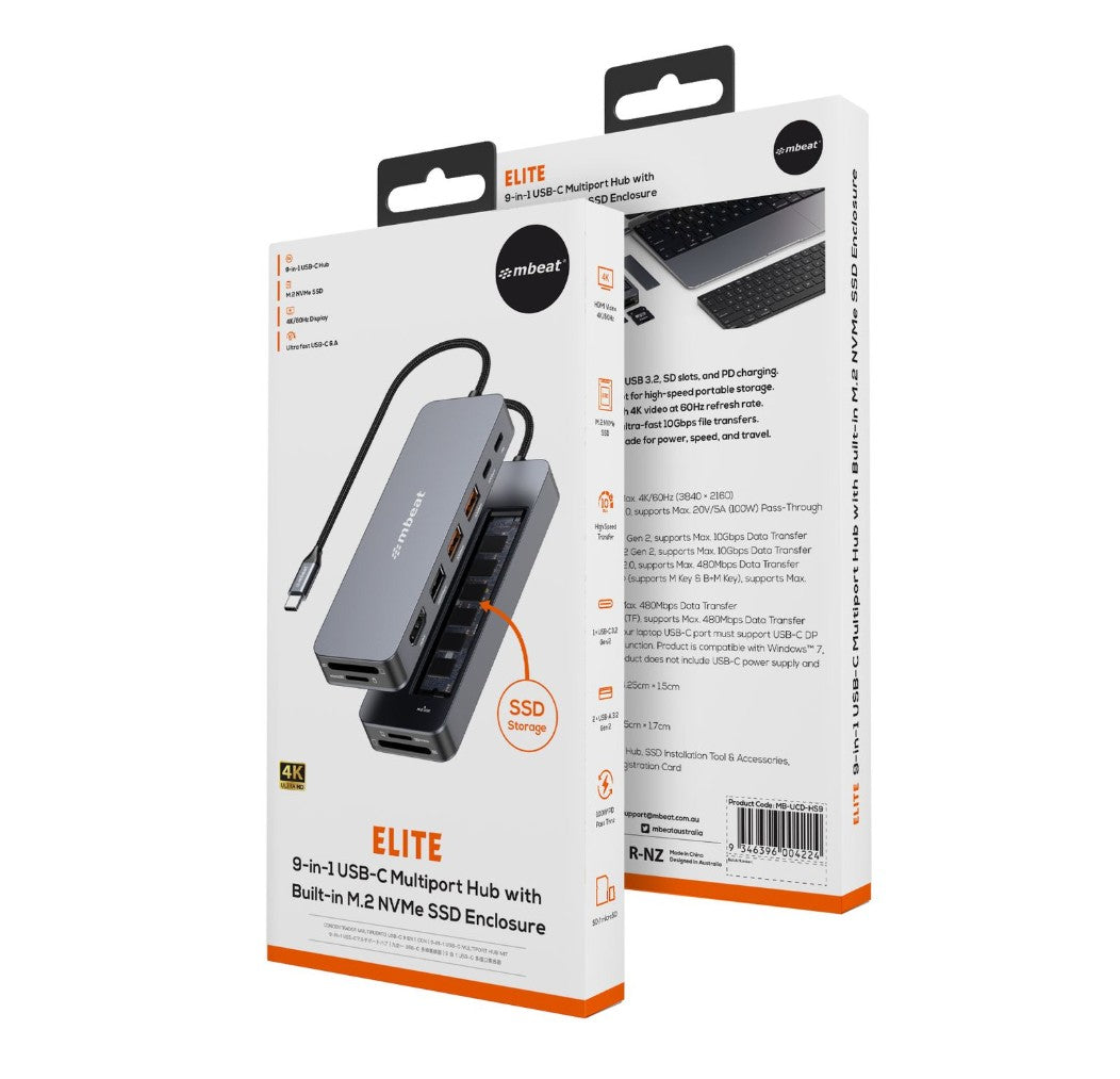 mbeat® mbeat Elite 9-in-1 USB-C Multiport Hub with Built-in M.2 NVMe SSD Enclosure - USB, Bluetoo... - Image 4