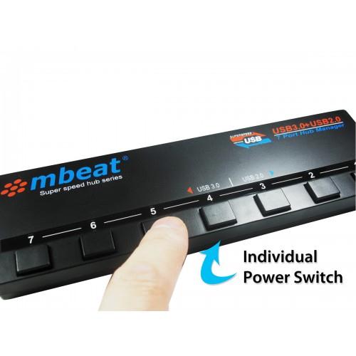 mbeat® 7-Port USB 3.0 USB 2.0 Powered Hub Manager with Switches - 4x USB 3.0 with 5Gbps/3x USB 2.0 with 2.4Ghz(480Mbps)/Super Fast Hub Weight: 129g