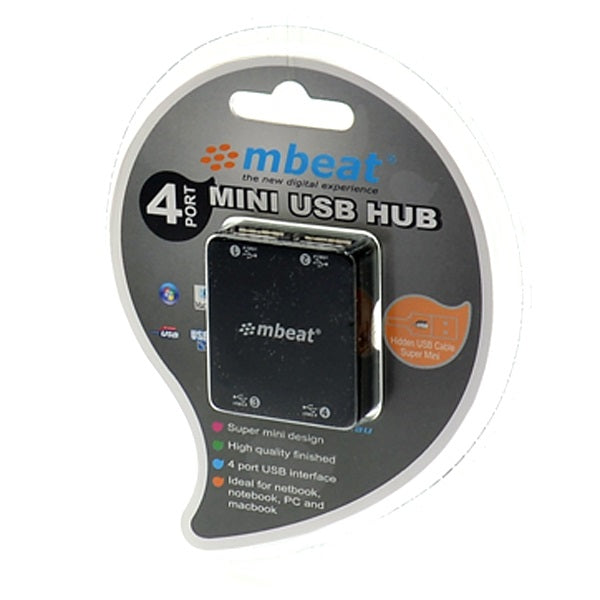 mbeat® 4 Port USB 2.0 Hub - USB 2.0 Plug and Play/ High Speed Interface/ Ideal for Notbook/PC/MAC users USB 2.0 Speed up to 480Mbps Weight: 22g