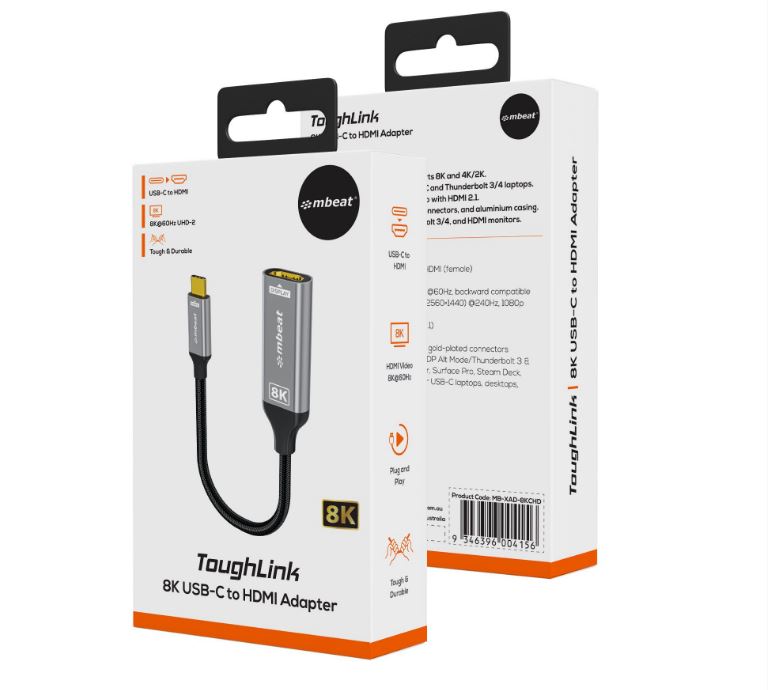 mbeat® Tough Link 8K USB-C to HDMI Adapter - Space Grey Up to 48Gbps (HDMI 2.1) Up to 8K (7680 x... - Image 2
