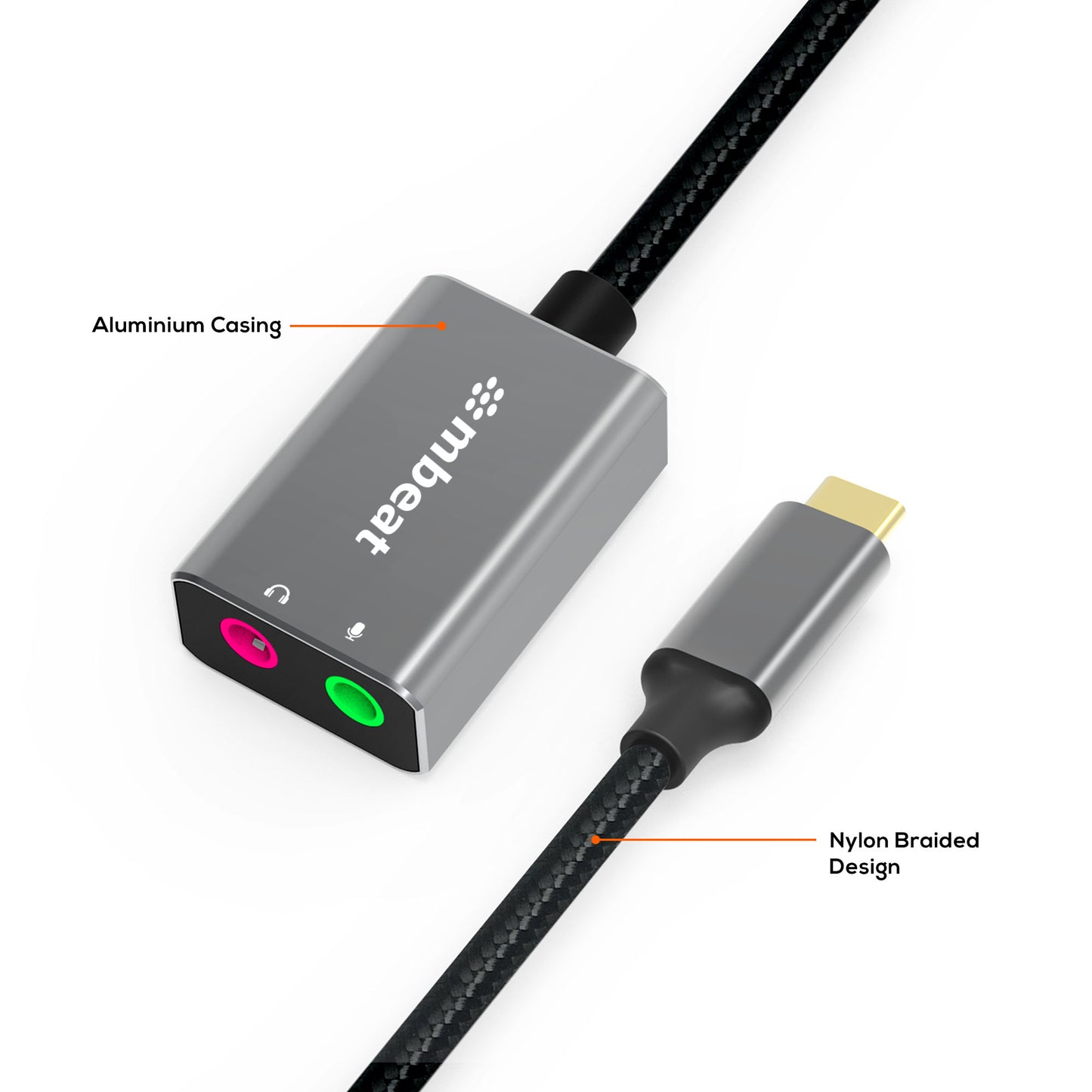 mbeat® Elite USB-C to 3.5mm Audio and Microphone Adapter - Adds Headphone Audio and Microphone Jack to USB-C Computer, Tablet Smartphone Devices