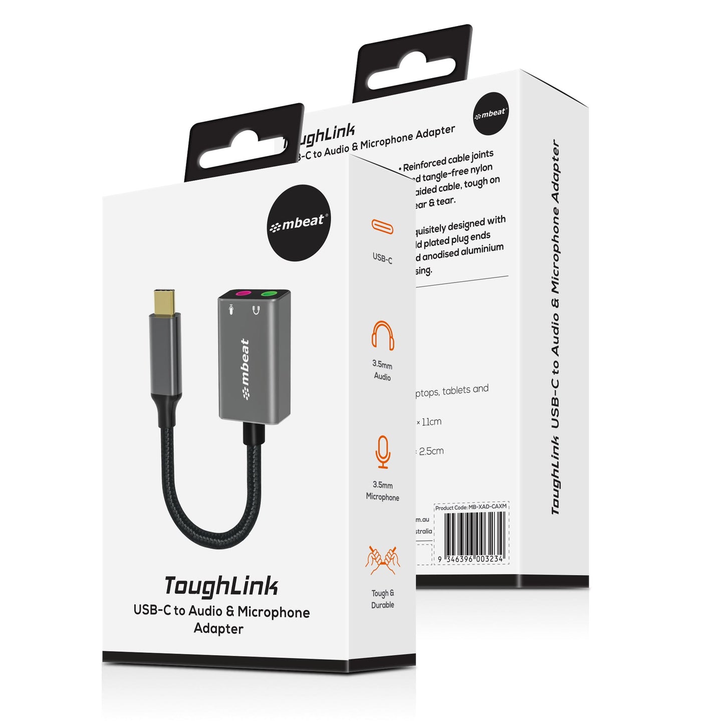 mbeat® Elite USB-C to 3.5mm Audio and Microphone Adapter - Adds Headphone Audio and Microphone Jack to USB-C Computer, Tablet Smartphone Devices