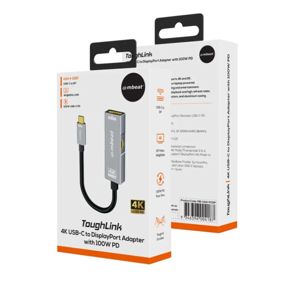 (LS) mbeat® Tough Link USB-C to DP Adapter with 100W PD - Space Grey 4K (3840 x 2160) @60Hz, 2K (... - Image 4