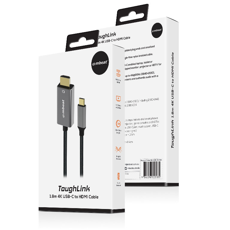 mbeat® Tough Link 1.8m 4K USB-C to HDMI Cable - Extend USB-C Laptop, Tablet or Smartphone Video to HDMI Monitor, Projector, HDTV, 4K@60Hz(3840×2160)