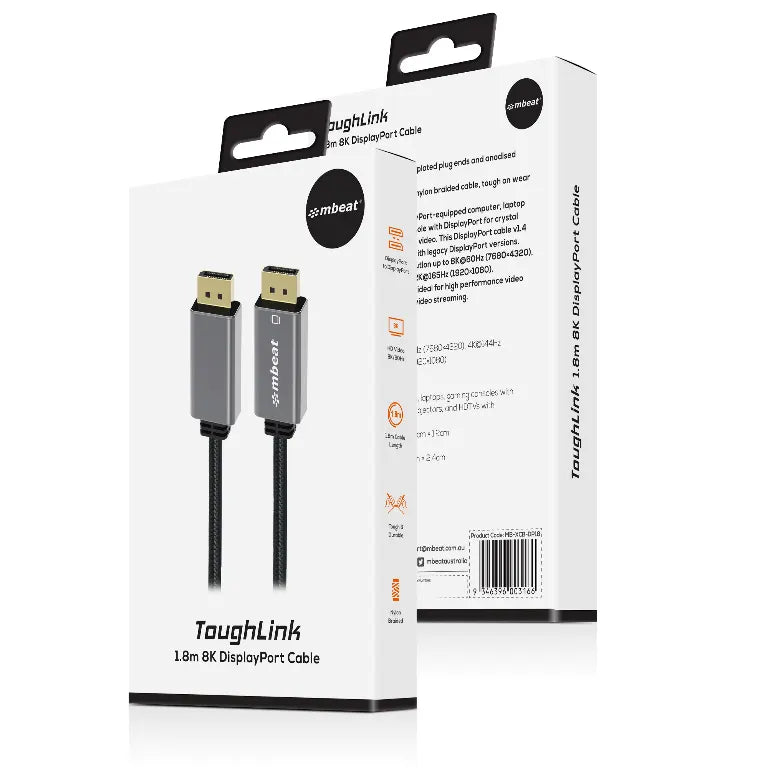 mbeat® Tough Link 1.8m Display Port Cable v1.4 - Connects Computer, Laptop to HDTV, Monitor, Gami... - Image 4