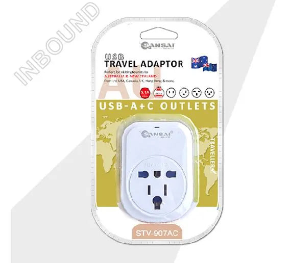 Sansai USB Travel Adaptor USB A + C 2xUSB Charging Outlets 100-240VAC 10A 2400W Compatible with p... - Image 3