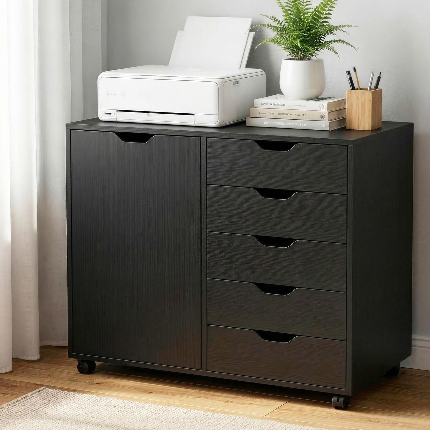 Artiss Mobile Filing Cabinet 5 Drawer with Door Modern Storage Cabinet Printer Stand - Image 9