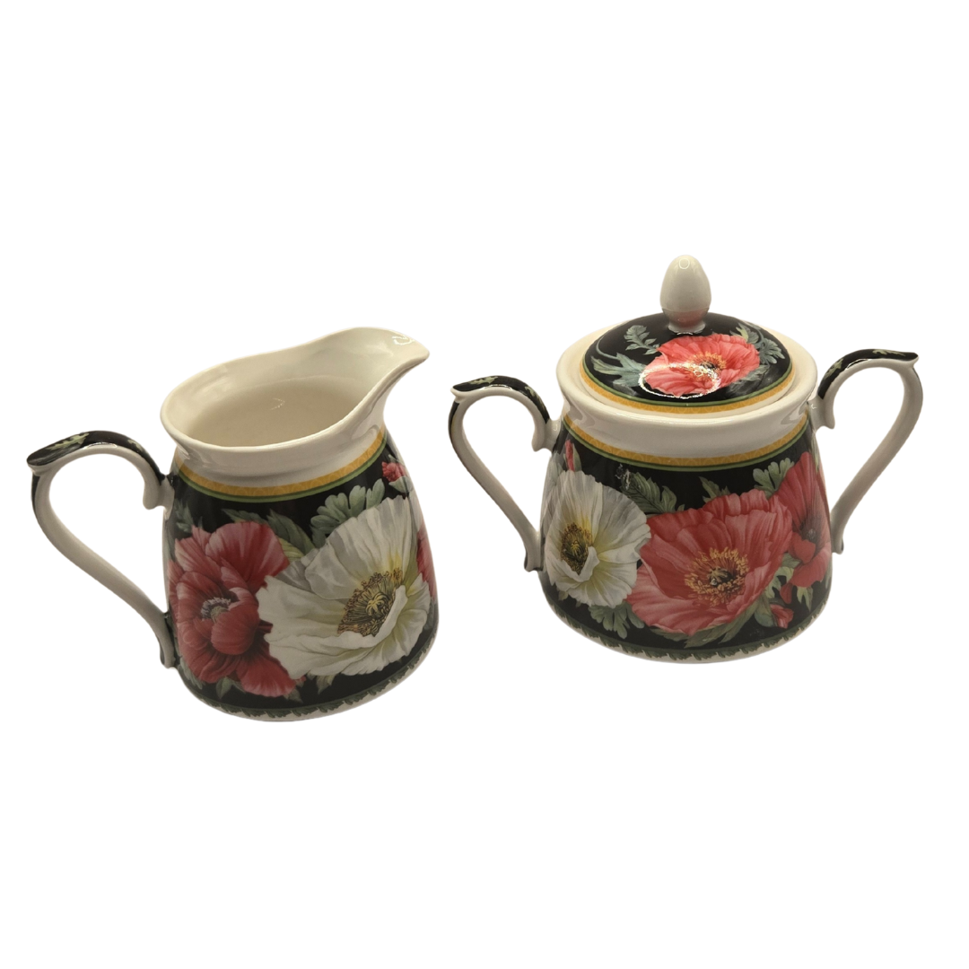 Poppies-on-Black Fine Bone China Milk & Sugar Bowls (Set of 2) - Image 2