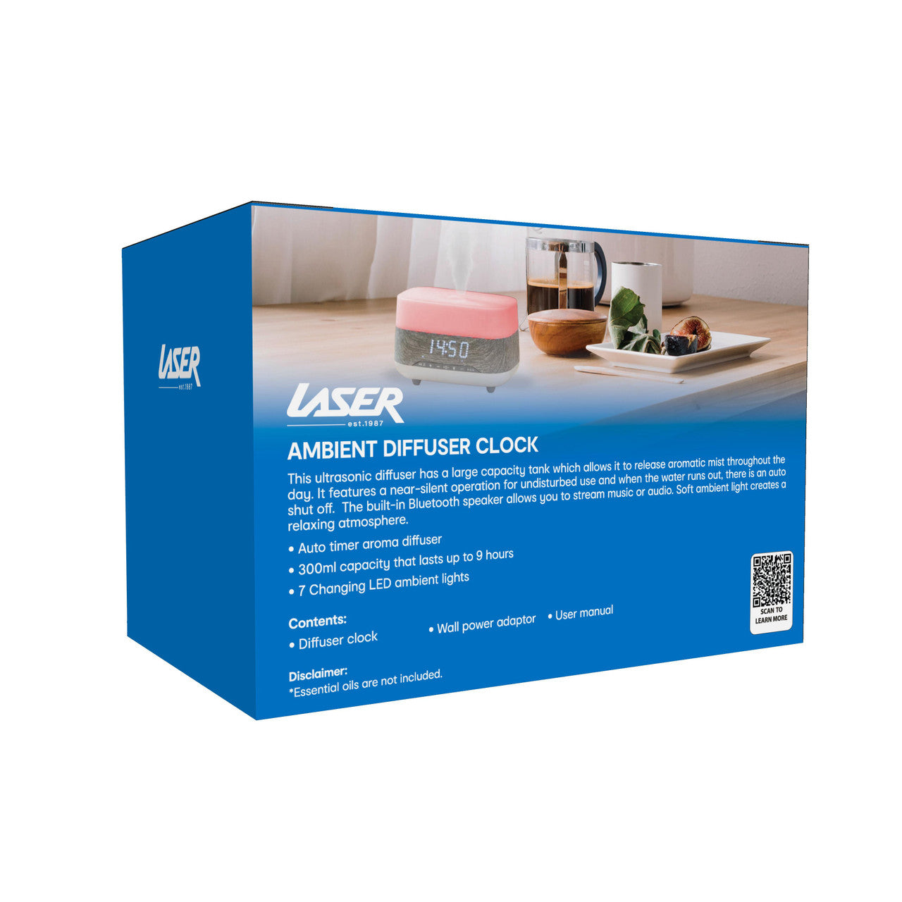 Laser Ambient Diffuser Clock Radio with Bluetooth Speaker & Light - Image 8