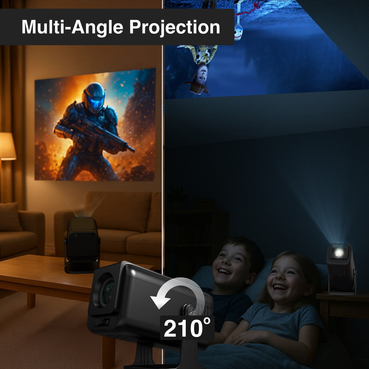 Laser 1080p Android Multi-Angle LED Projector Black - Image 9