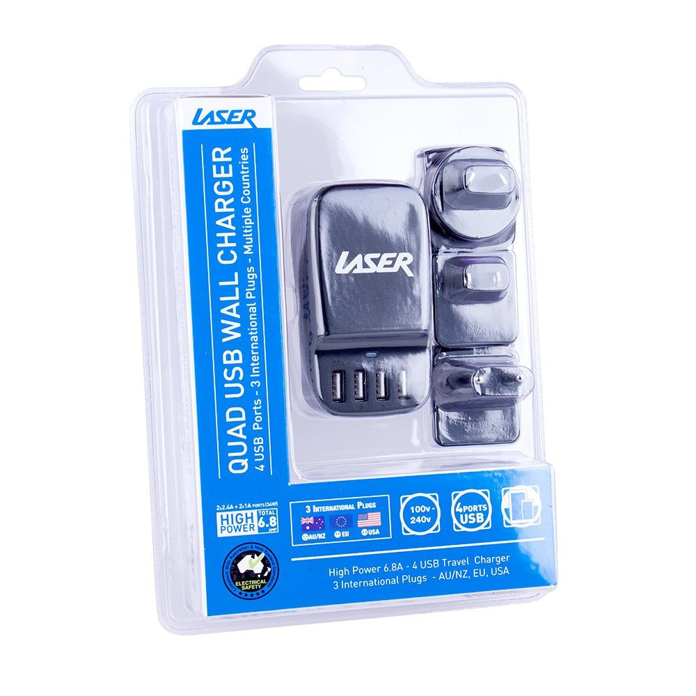 Laser 4-Port USB Travel Charger with Global Adapters - Image 6