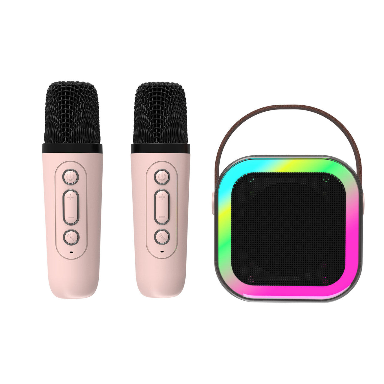 Laser Mini Karaoke Speaker with 2 Wireless Mics - Pink - Image 9