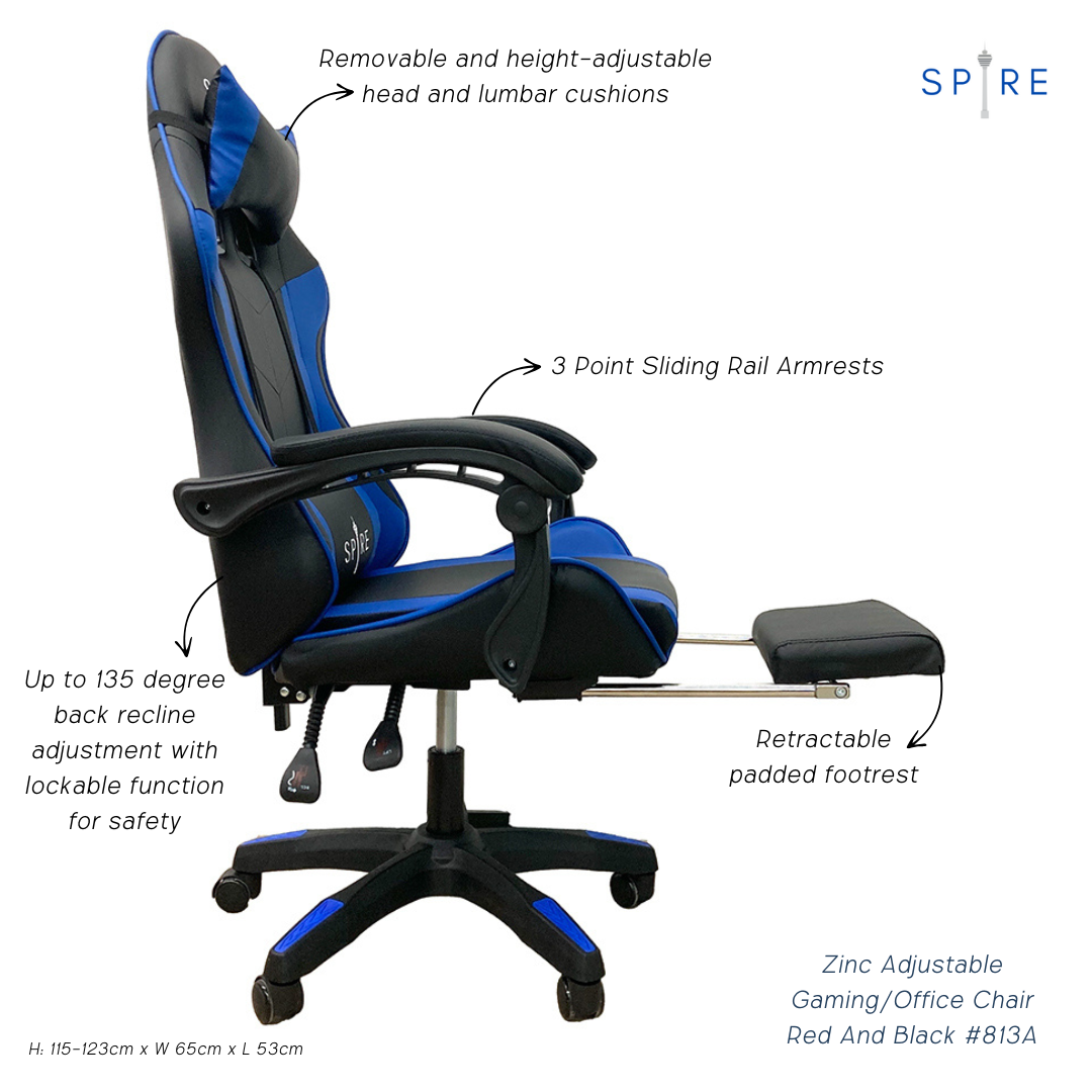 Spire Zinc Adjustable Gaming/Office Chair Blue And Black - 813F - Image 5
