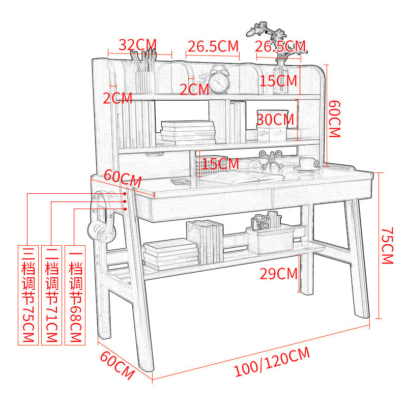 Ave Solid Wood Study Desk with Shelf and Drawers/Bookcase/Rubberwood - Image 5