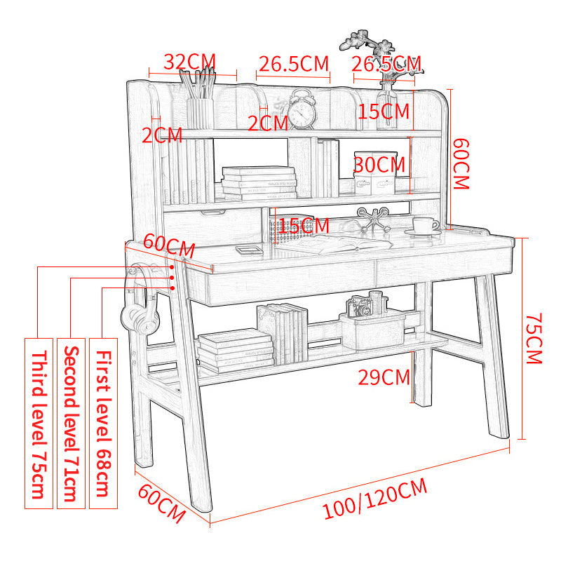 Ave Solid Wood Study Desk with Shelf and Drawers/Bookcase/Rubberwood/White - Image 4