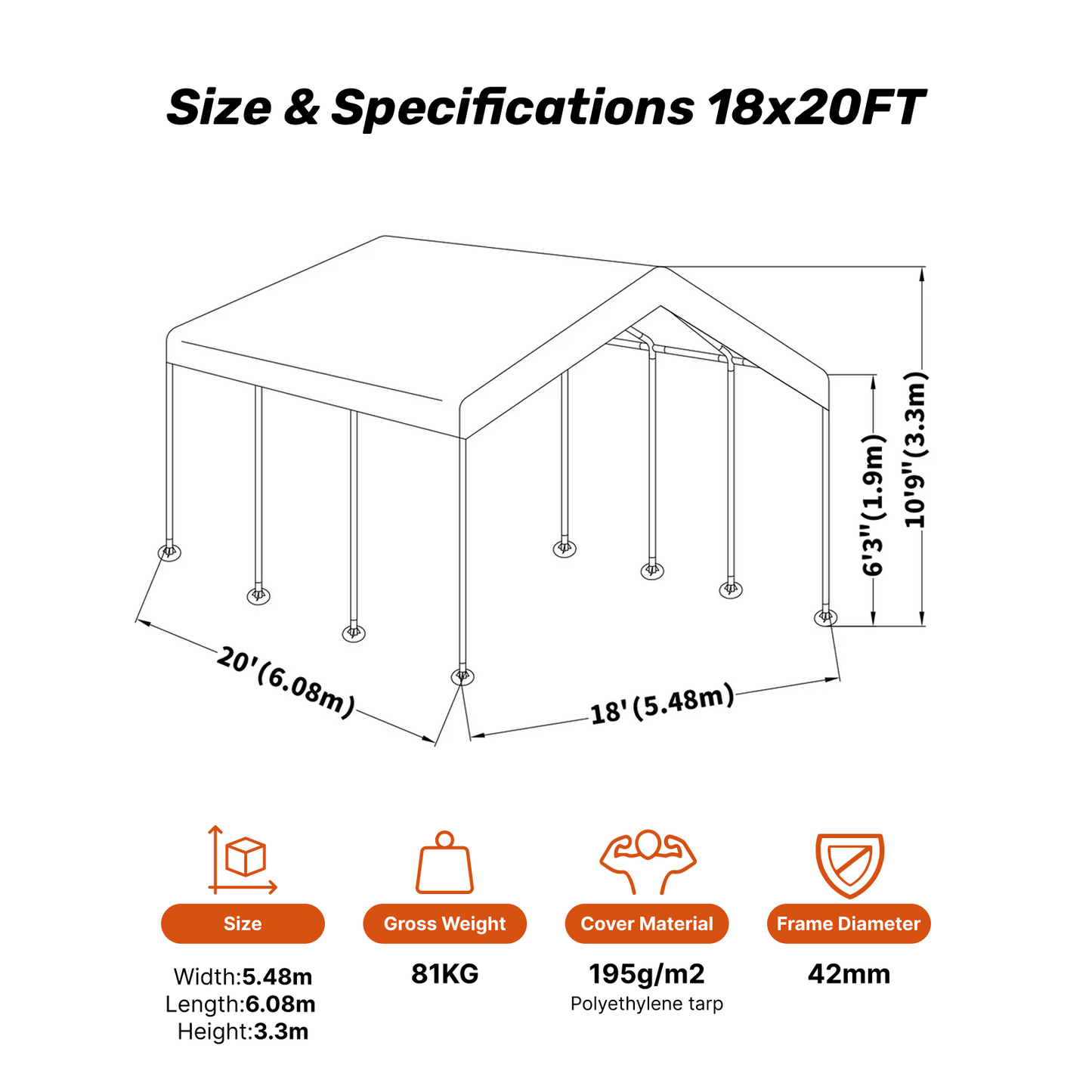 Samland Portable Carport Garage Shelter Canopy Double Size 18x20FT - Image 5