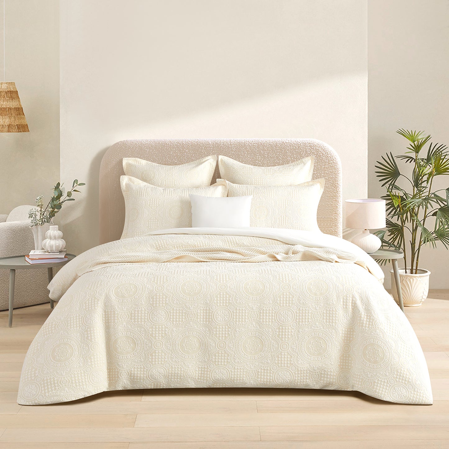 Dakota Beige Jacquard King Quilt Cover Set by Renee Taylor