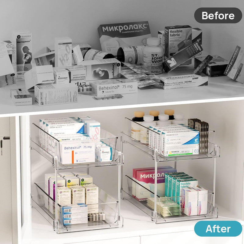1 Pack Bathroom Organizer, 2 Tier Clear Under Sink Organizers Vanity Countertop Storage Container,Cabinet Drawers Bins, Pull-Out Organization with Track for Pantry, Kitchen - Image 7