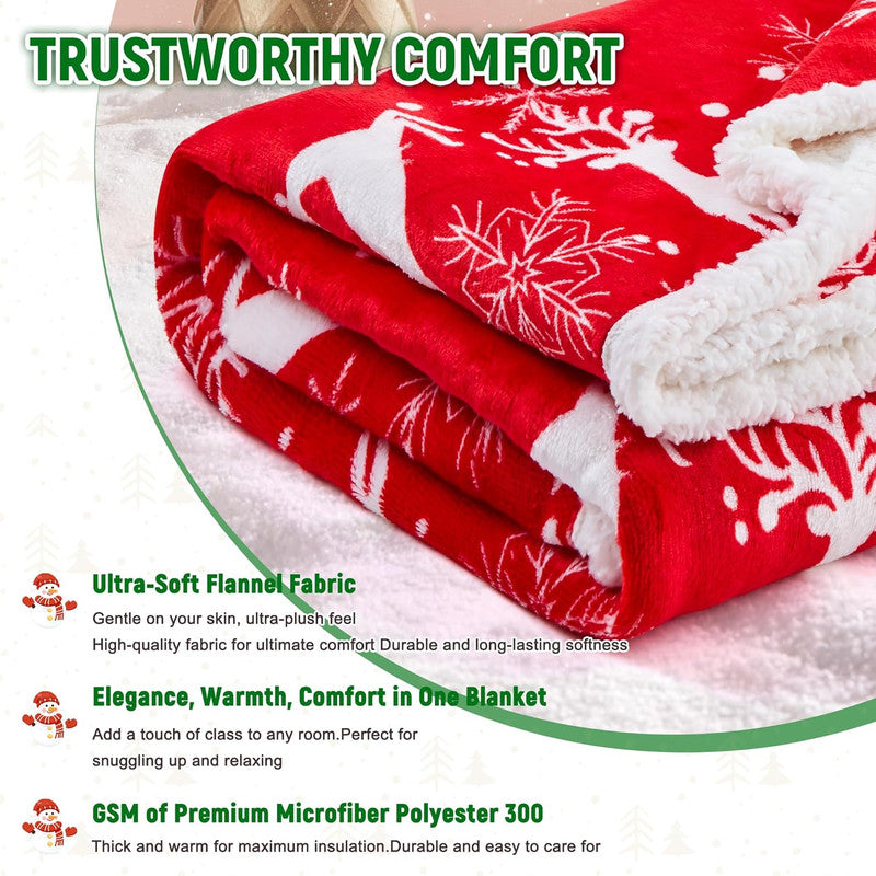 Christmas Throw Blanket, Christmas Decorations Gifts for Women, Sherpa Flannel Fleece Winter Holiday Blanket, Fluffy Cozy Soft Christams Throws for Couch Sofa Bed, Reindeer Stars, 50" X 60" - Image 5