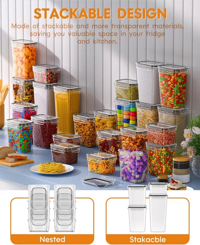 Airtight Food Storage Containers with Lids, 8 PCS Kitchen and Pantry Organization Canisters, BPA-Free, PVC-Free, Food-grade Plastic Leak-proof Jars for Cereal, Flour, Sugar, Extra 8 Labels & Marker - Image 6