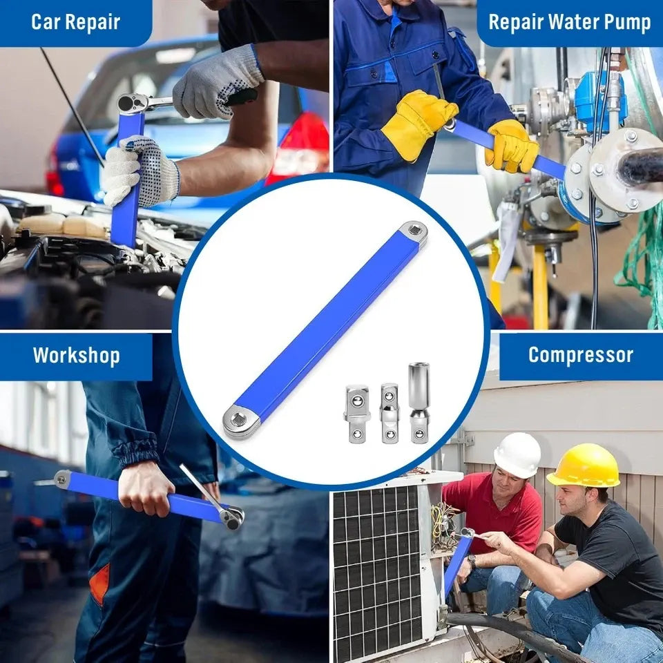 Extension Wrench Set Offset Ratchet Spanner Extender With Drive Adapters Socket - Image 9