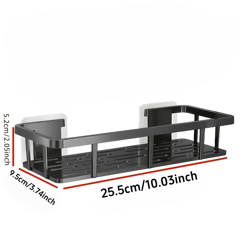 Black Wall-Mounted Storage Shelf - Heavy-Duty Plastic, No-Drill Adhesive Installation, Space-Saving Bathroom and Kitchen Organizer - Image 9