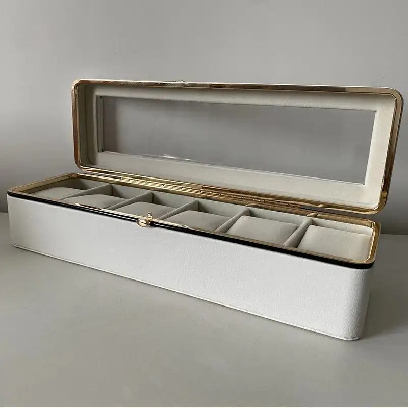 Luxury transparent-lid watch box with 6 fabric-lined compartments, portable and shockproof design, suitable for both men and women. Ideal for home, travel, or gifting—a refined storage solution for fine watches and jewelry. (brown) - Image 9