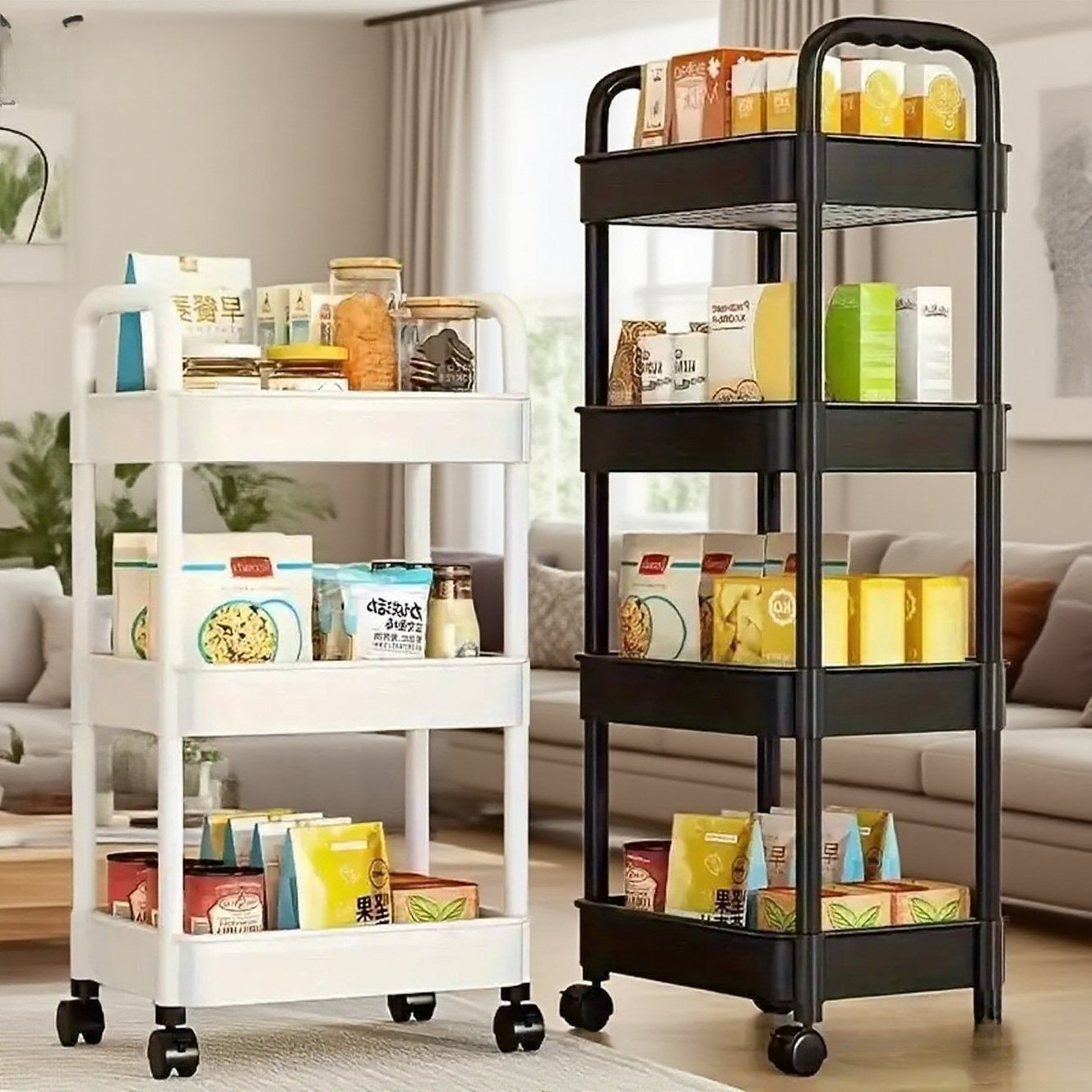 Five-Tier Rolling Cosmetics Storage Rack - Made of durable plastic, equipped with 360-degree swivel casters, strong load-bearing capacity - Suitable for bathroom, bedroom, kitchen, and home storage | BLACK - Image 7