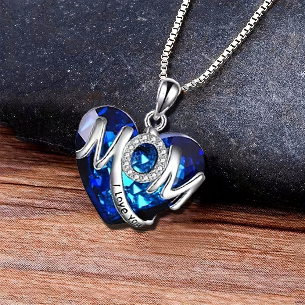RED Exquisite Heart-shaped Blue Crystal "MOM" Pendant Necklace - Fashionable Women's Mother Necklace, Warm Family Love Jewelry, Romantic Mother's Day Gift - Image 8