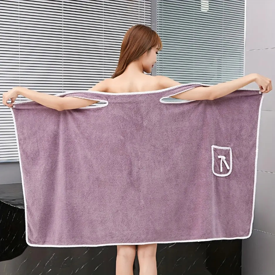 1-Piece Bath Towel with Pocket, Wearable Bath Towel, Bathroom Shower Supply, Can be Used as Robe, Nightgown, Sexy Strap Dress, Blanket, Indoor/Outdoor Fitness Sauna Shawl, Easy to Carry, Machine Washable(blue) - Image 9