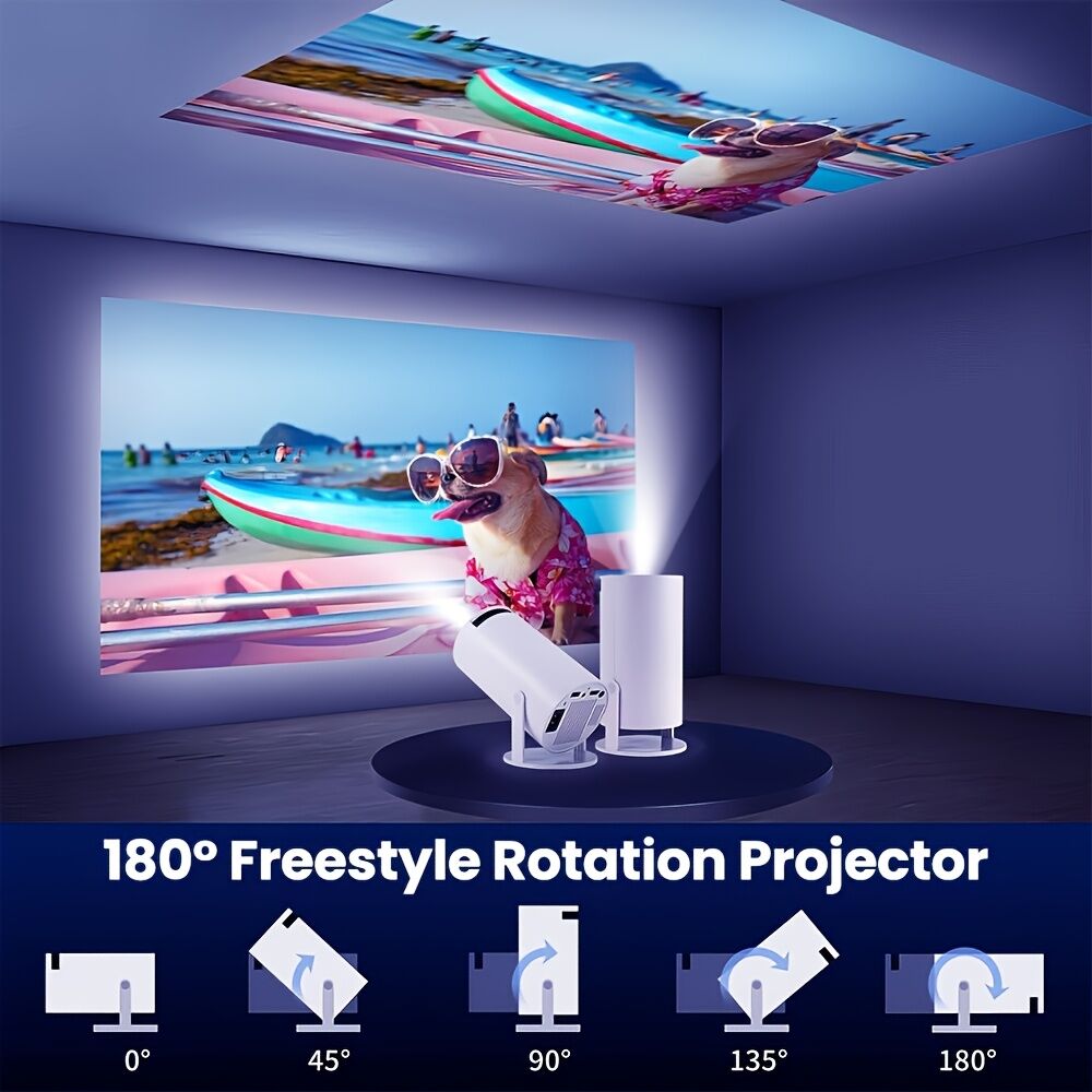 HY300 Pro mini portable projector, native 1280 * 720P support 4K / 350ANSI smart projector, with WiFi 6 BT 6.0, Screen adjustment, 180-degree rotation, home video projector with Android 11. 0 operating system built-in - Image 7