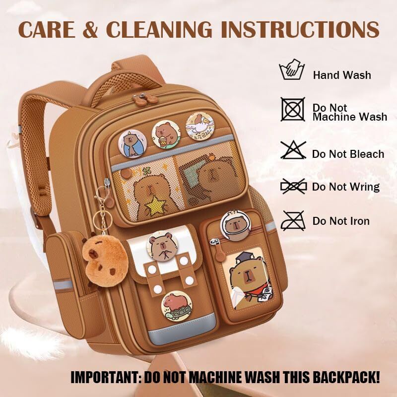 Cute Capybara Backpack with Chic Case and More Pins Ita Bag Cartoon Laptop Travel Utility Funny Going Out Casual Bag(Khaki) - Image 5