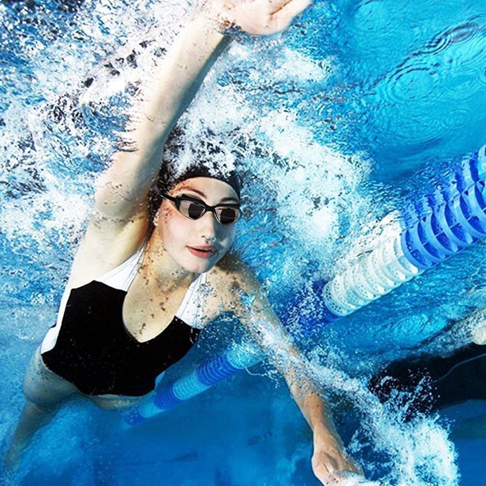 Black Swim Goggles Set with Cap, Nose Clip, Earplugs & Case: Anti-Fog UV Protection for Men & Women - Image 8