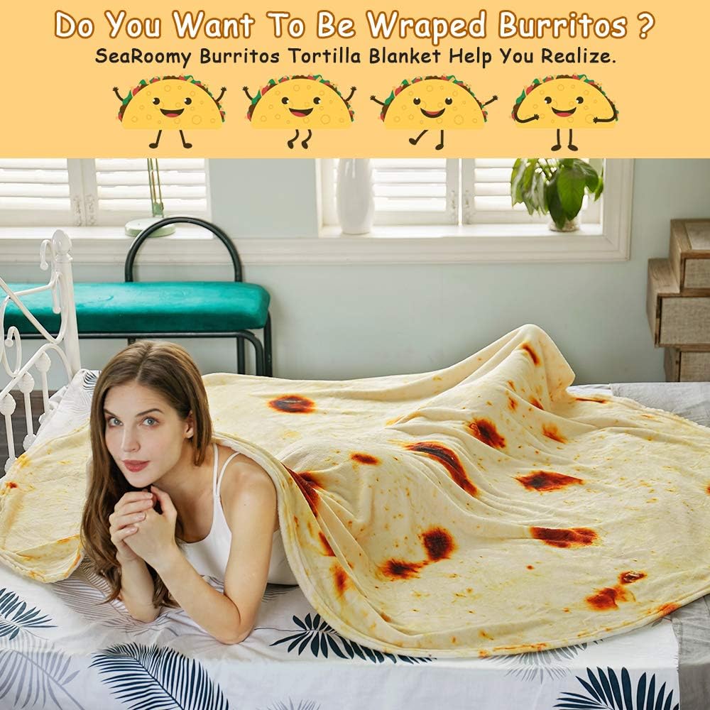Burritos Tortilla Throw Blanket (Yellow), Novelty Funny Round Blanket for Kids & Adults, Soft Flannel Tortilla Wrap Blanket(47",Baby) - Image 6