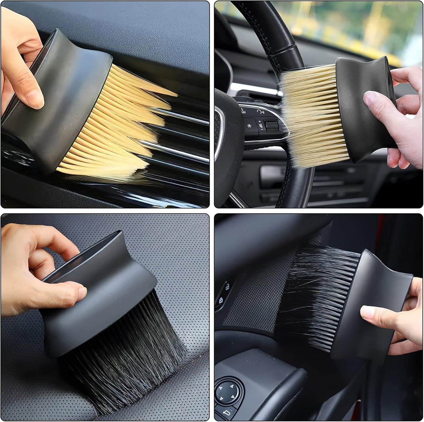 Yellow & Black Car Detailing Brush Set (2-Pack): Soft Bristle Dust Cleaners for Air Vents, Dashboard & Home Use - Image 6