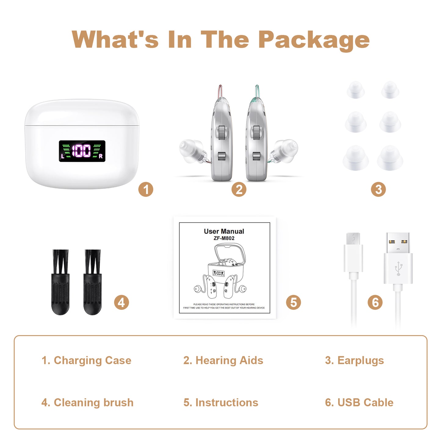 Rechargeable Behind-the-Ear Hearing Aids with Charging Case & LCD Display – Compact Sound Amplifier for Adults and Seniors (White Case, Silver Device) - Image 8
