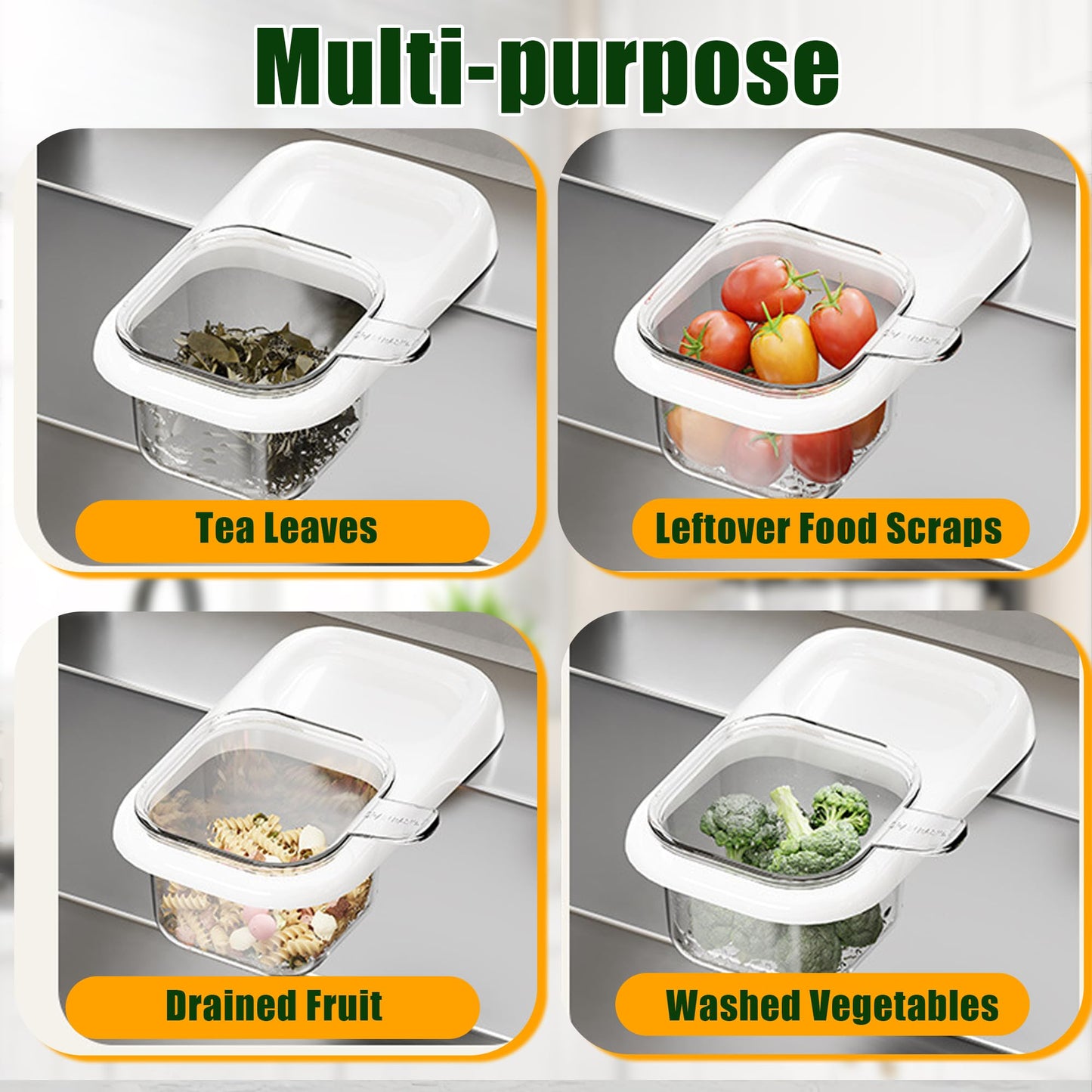 2-Pack Kitchen Sink Drain Basket – White Suction Mount Strainer for Food Waste, Tea Leaves & Vegetables – Space-Saving Filter with Top Storage (White) - Image 9