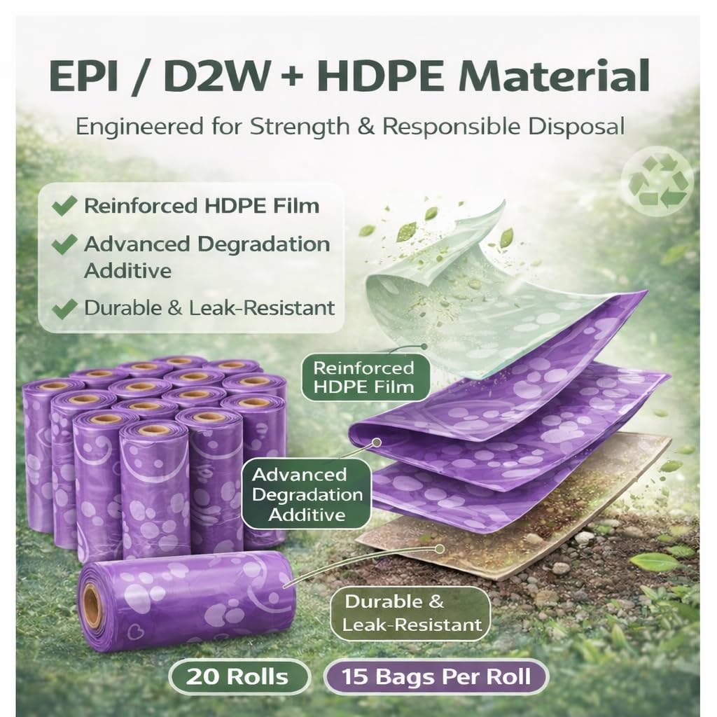 Dog Poop Bags with Dispenser – 300 Count, Leak-Proof, Strawberry Scented, Large Size for All Dogs, Biodegradable & Durable (Purple) - Image 7